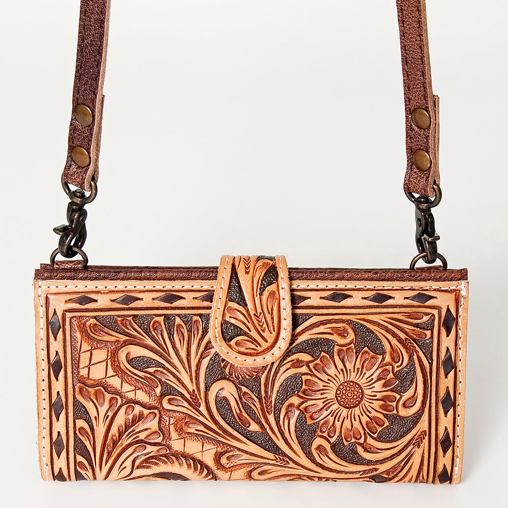 LC-ADBG832 Tooled Leather Western Crossbody Wallet Floral Cowgirl Purse with Strap