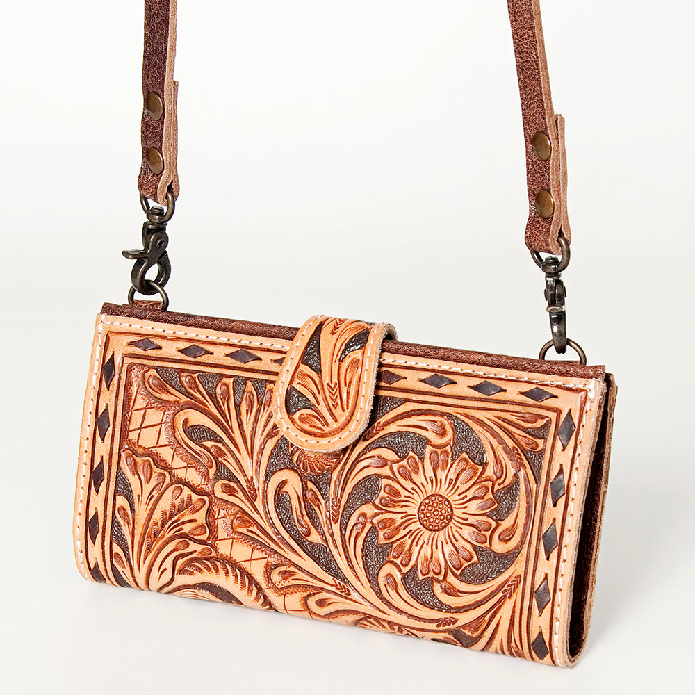 LC-ADBG832 Tooled Leather Western Crossbody Wallet Floral Cowgirl Purse with Strap