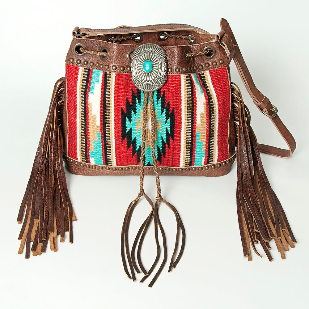 LC-ADBG836 Wool Saddle Blanket Fringe Bucket Bag Western Leather Crossbody by American Darling