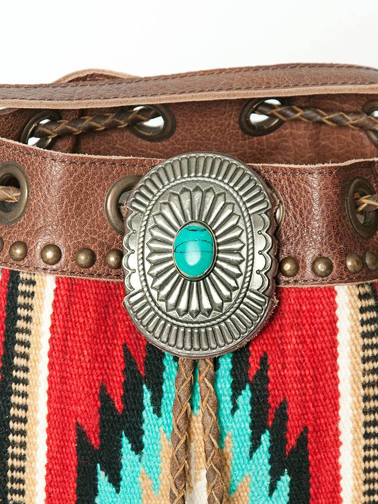 LC-ADBG836 Wool Saddle Blanket Fringe Bucket Bag Western Leather Crossbody by American Darling