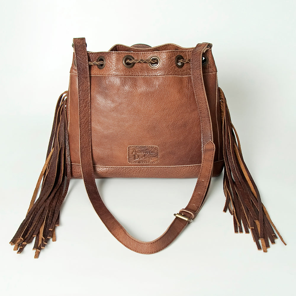 LC-ADBG836 Wool Saddle Blanket Fringe Bucket Bag Western Leather Crossbody by American Darling