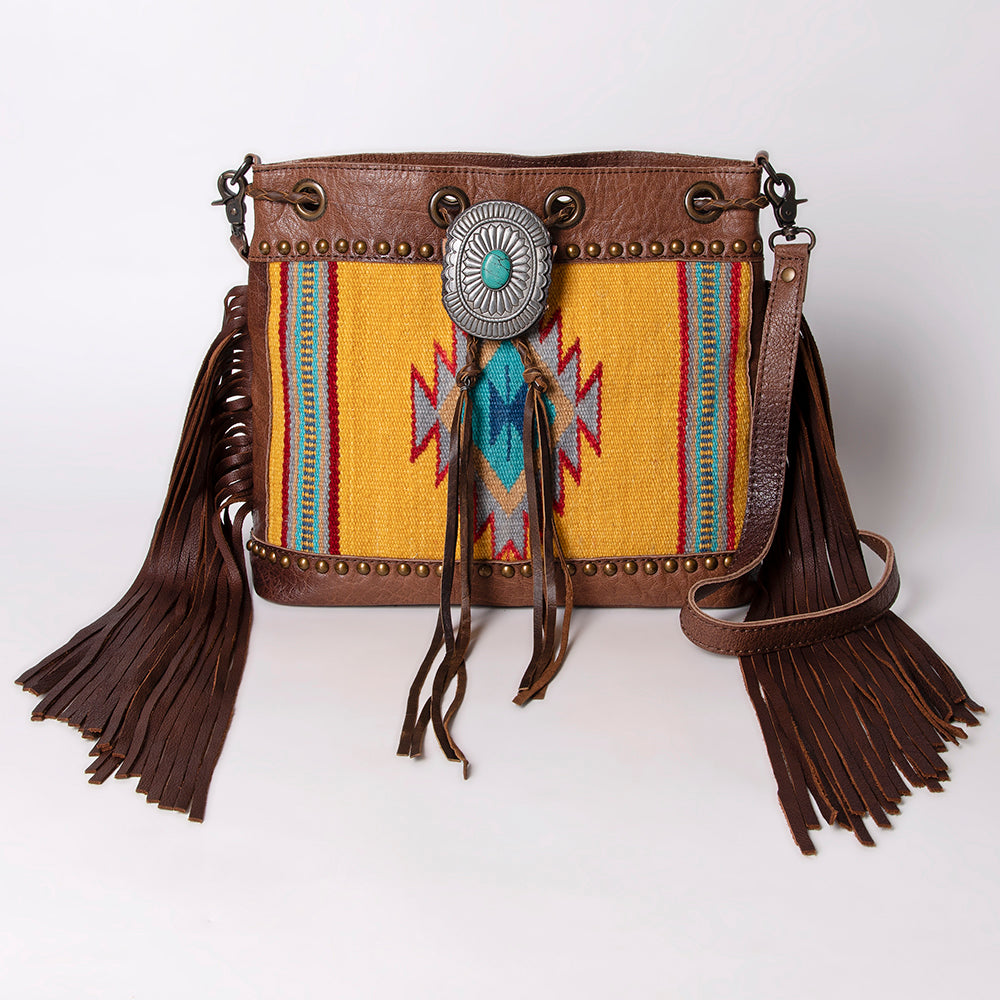 LC-ADBG836 Wool Saddle Blanket Fringe Bucket Bag Western Leather Crossbody by American Darling