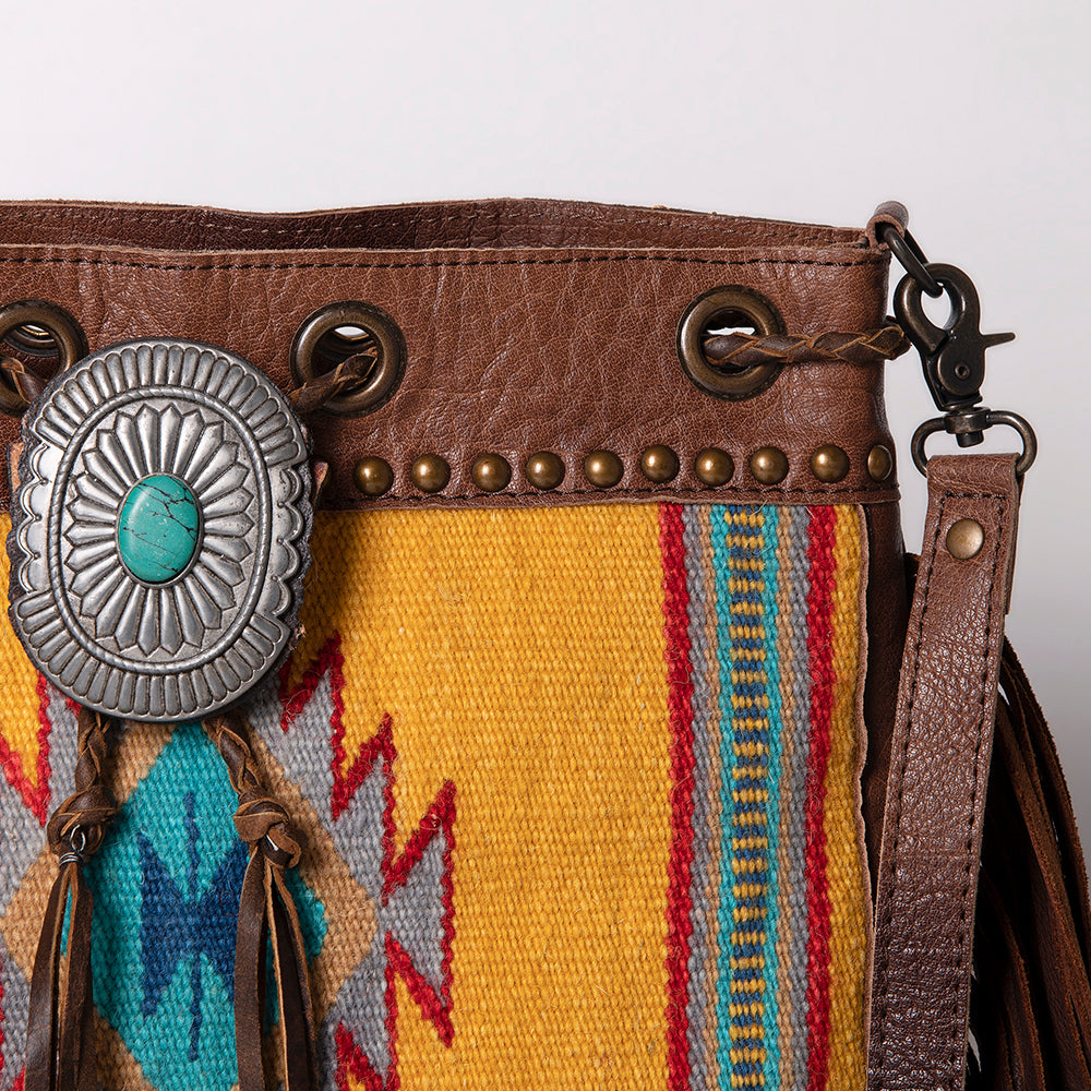 LC-ADBG836 Wool Saddle Blanket Fringe Bucket Bag Western Leather Crossbody by American Darling