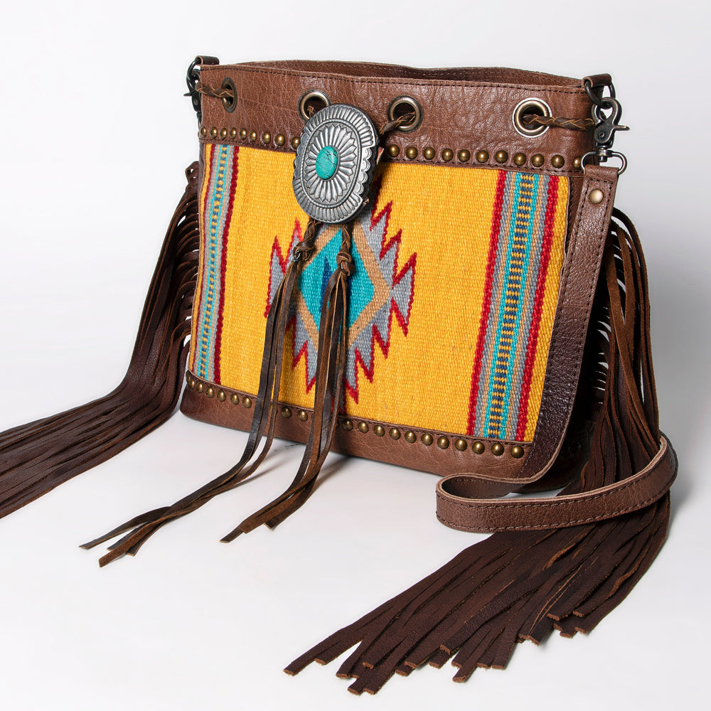 LC-ADBG836 Wool Saddle Blanket Fringe Bucket Bag Western Leather Crossbody by American Darling