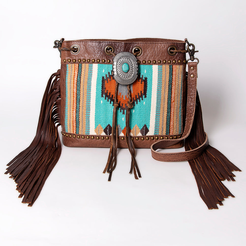 LC-ADBG836 Wool Saddle Blanket Fringe Bucket Bag Western Leather Crossbody by American Darling