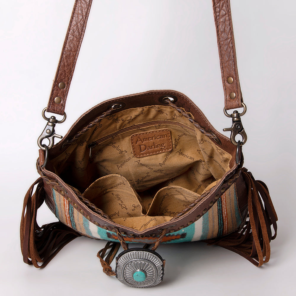 LC-ADBG836 Wool Saddle Blanket Fringe Bucket Bag Western Leather Crossbody by American Darling