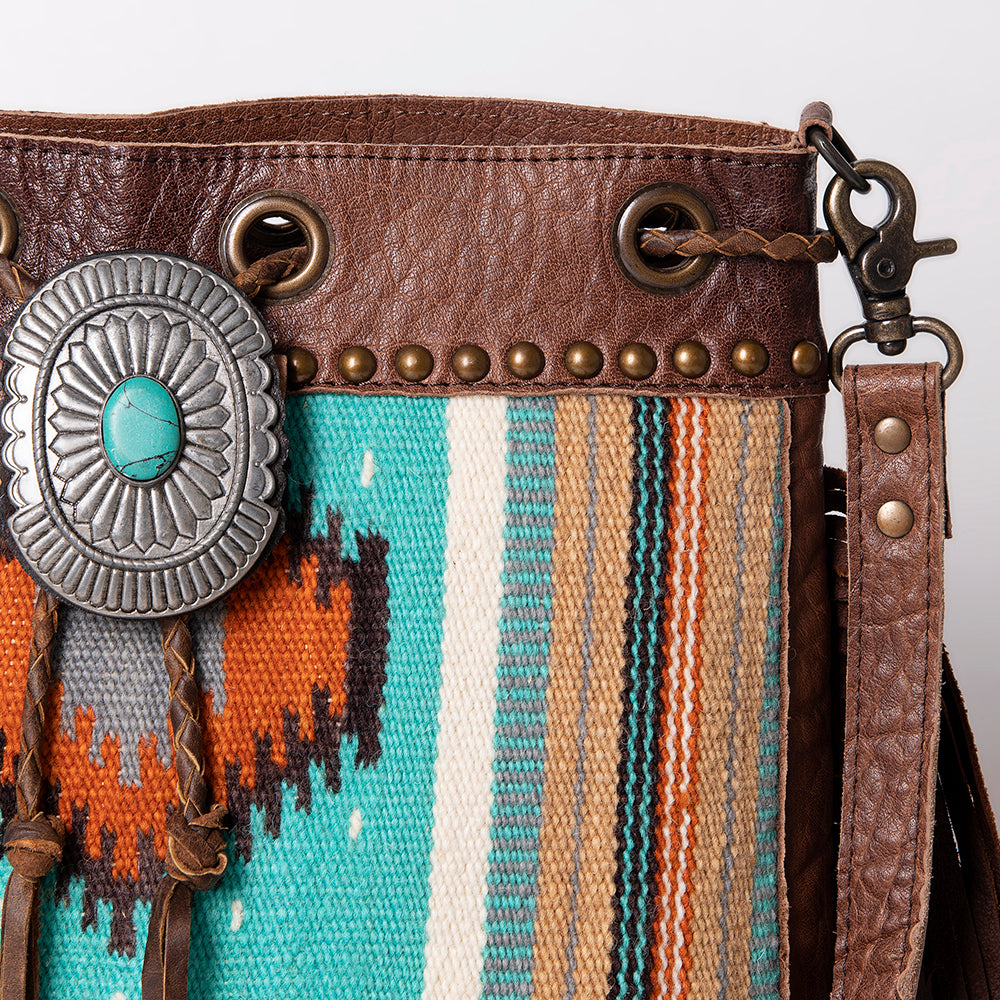 LC-ADBG836 Wool Saddle Blanket Fringe Bucket Bag Western Leather Crossbody by American Darling