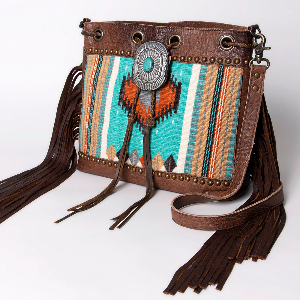 LC-ADBG836 Wool Saddle Blanket Fringe Bucket Bag Western Leather Crossbody by American Darling