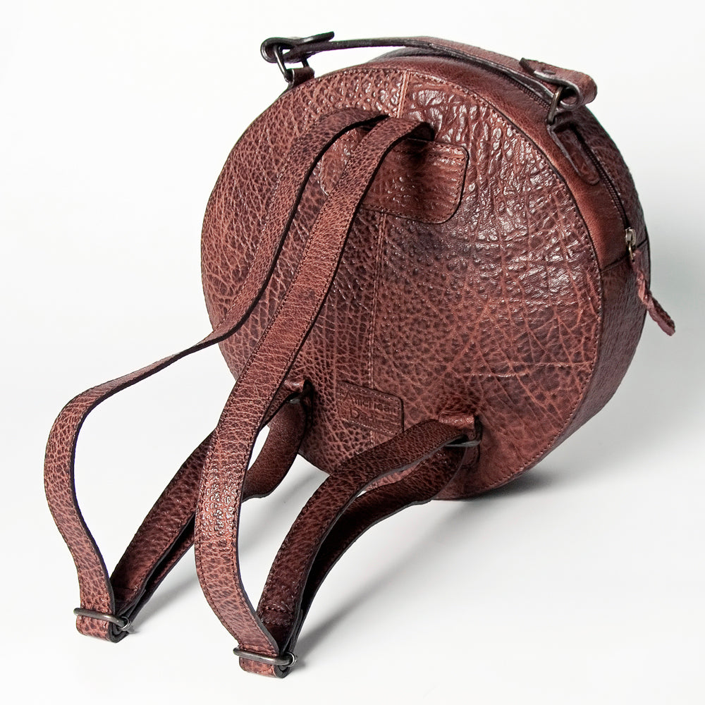 ADBGZ598 Round Tooled Leather Canteen with Cowhide & Floral Design - Western Circle Bag