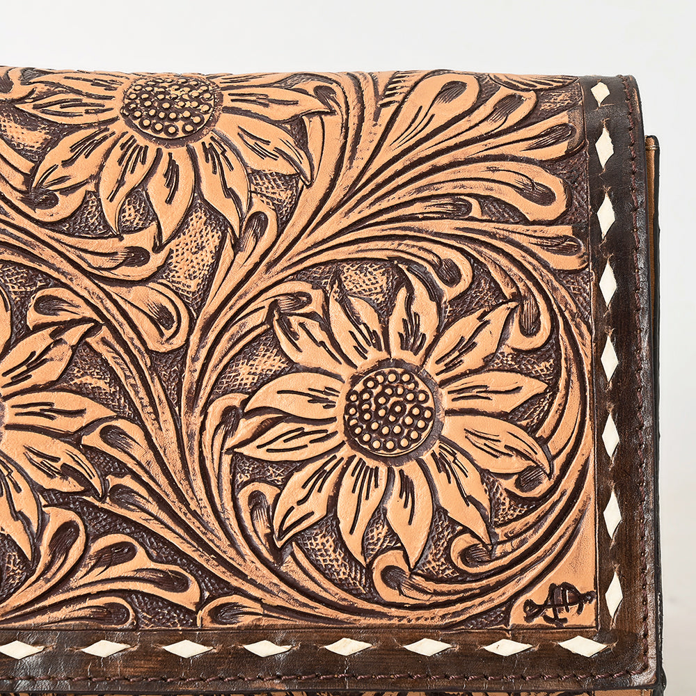 ADBGZ601 Hand Tooled Leather Crossbody Bag with Floral Design & Chain Strap - Western Evening Purse