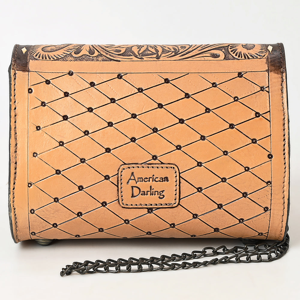 ADBGZ601 Hand Tooled Leather Crossbody Bag with Floral Design & Chain Strap - Western Evening Purse