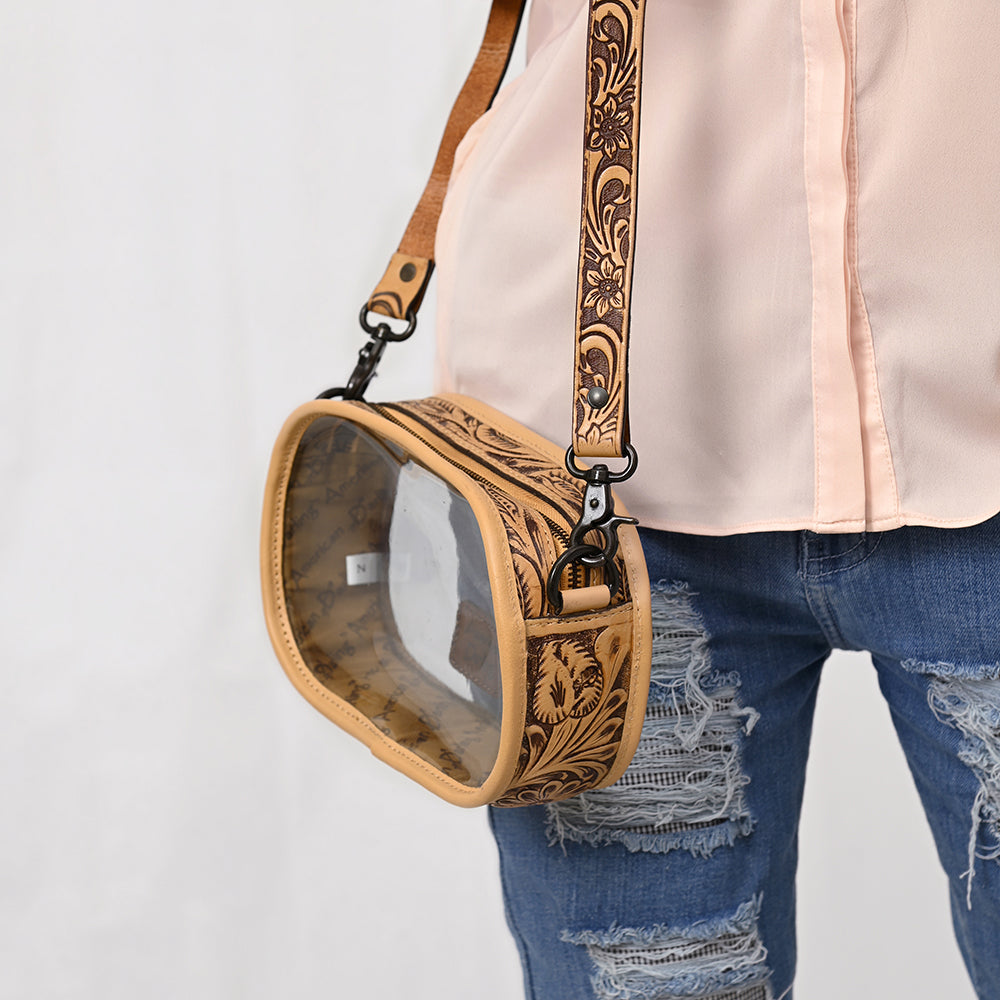 ADBGZ602 Clear Bag Tooled Leather Crossbody Bag - Stadium Approved Western Purse