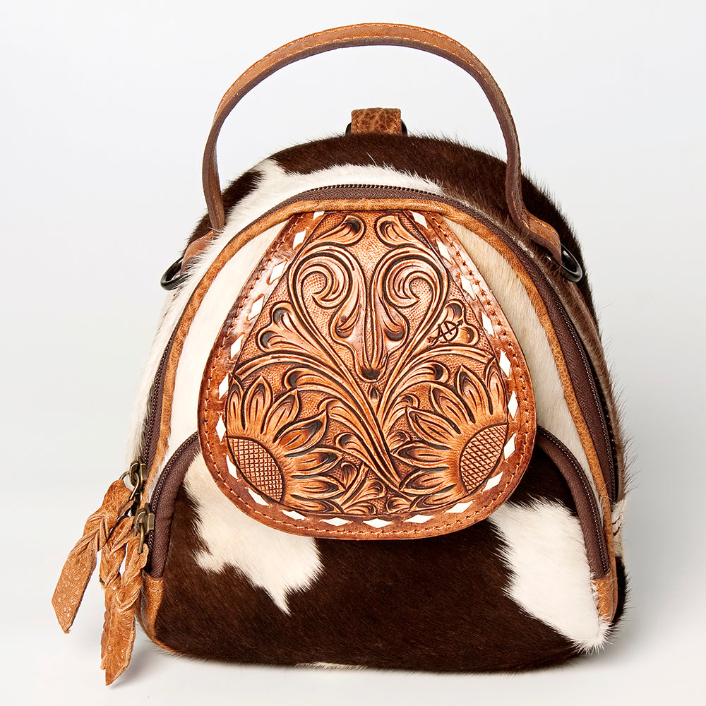LC-ADBGZ611 Mini Cowhide Leather Backpack with Tooled Flap - Western Festival & Everyday Bag