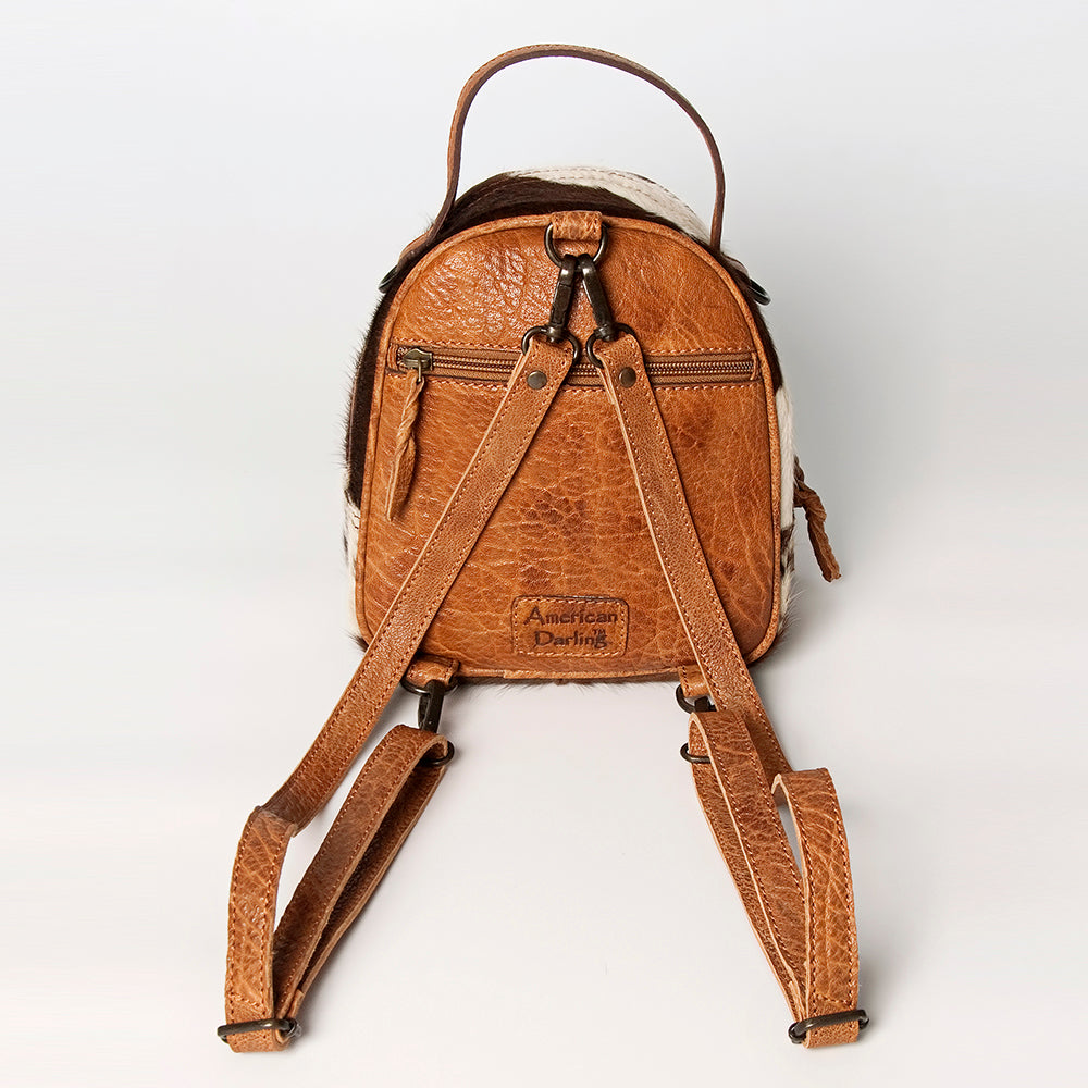 LC-ADBGZ611 Mini Cowhide Leather Backpack with Tooled Flap - Western Festival & Everyday Bag