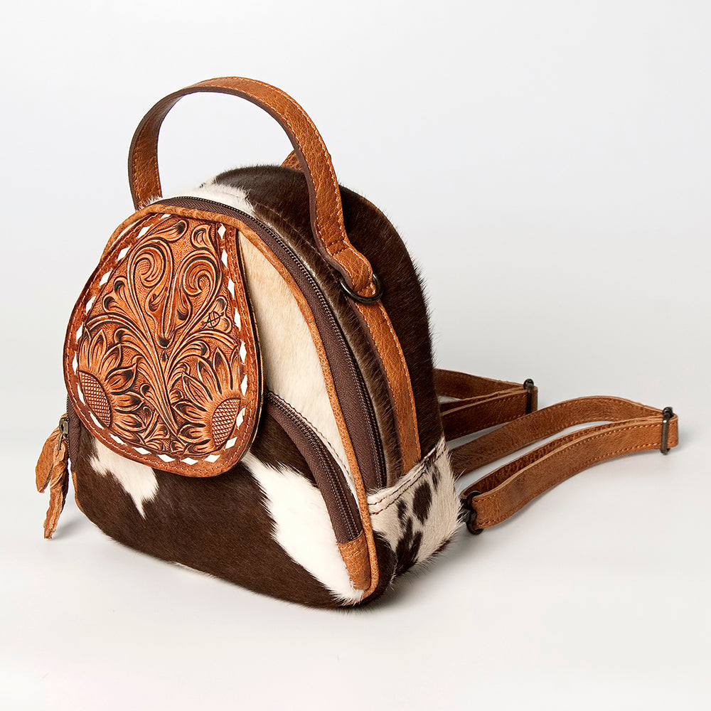LC-ADBGZ611 Mini Cowhide Leather Backpack with Tooled Flap - Western Festival & Everyday Bag