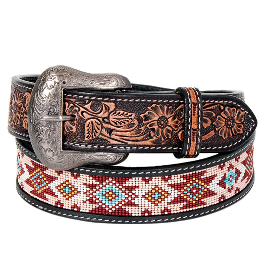 BEE103- Western Leather Belt Antique Brown