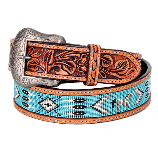 BEE104-Turquoise Western Leather Belt Tan