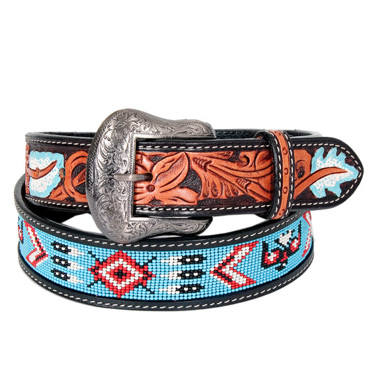 BEE105-Turquoise Western Leather Belt