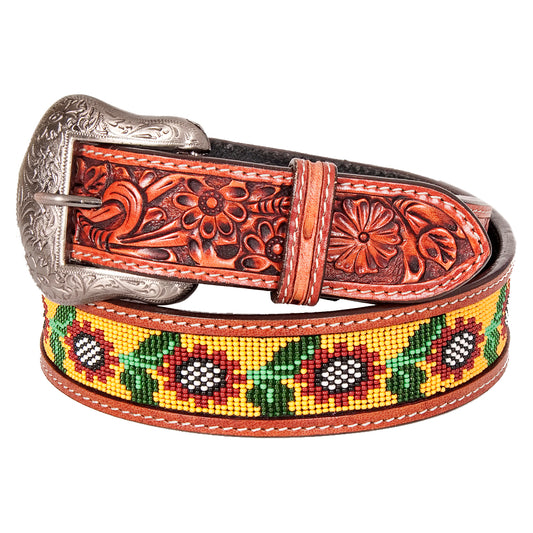 BEE110-Natural  Western Leather Belt