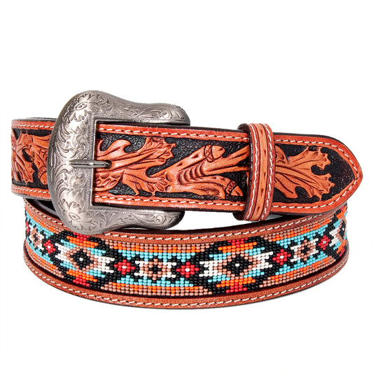 BEE112-Beaded DesignsWestern Leather Belt