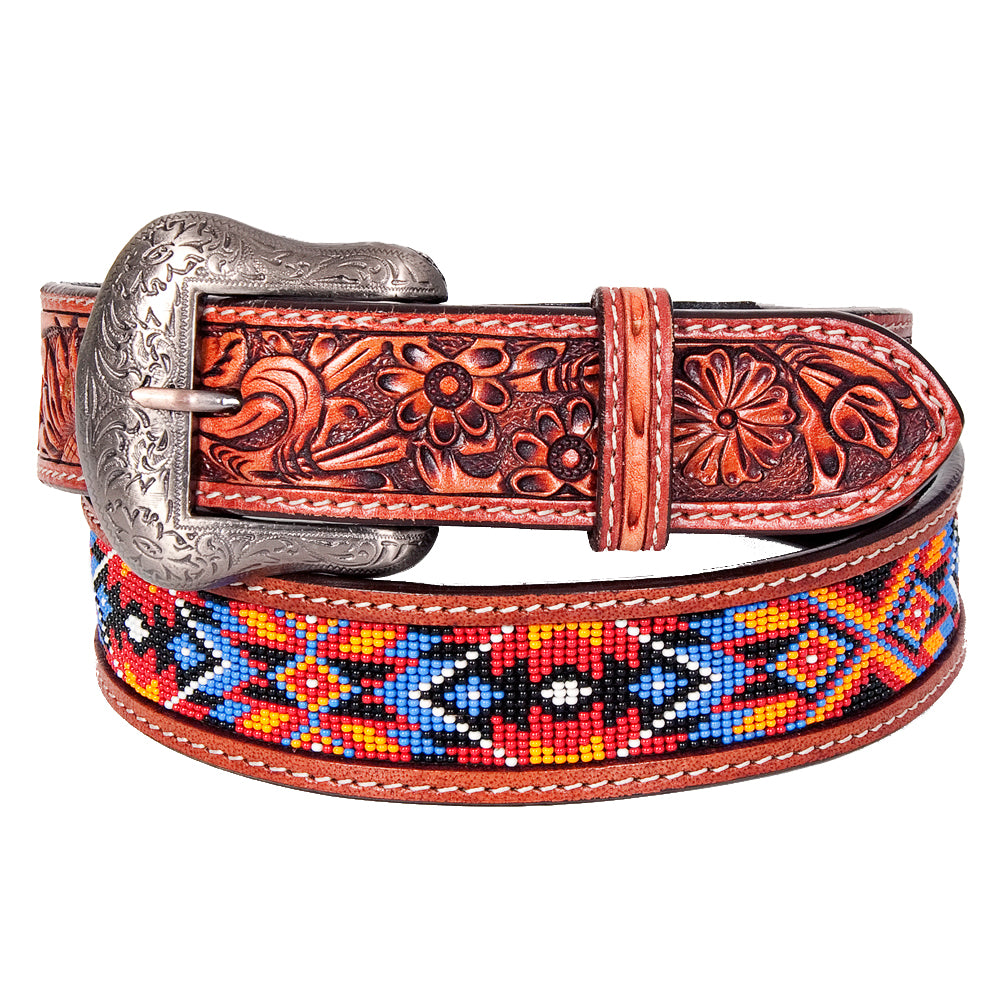 BEE115-Floral Western Leather Belt