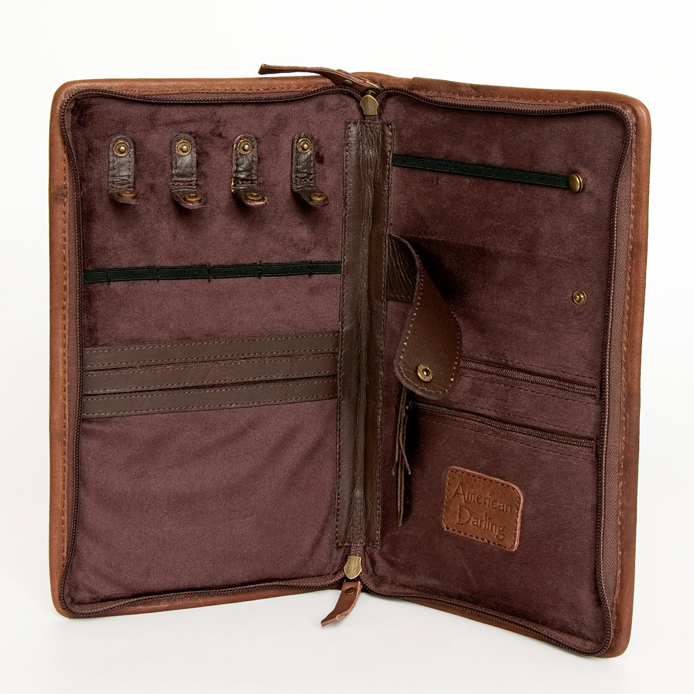 ADBGA246 American Darling Hair-On Cowhide Jewelry Case Hand Tooled Genuine Leather