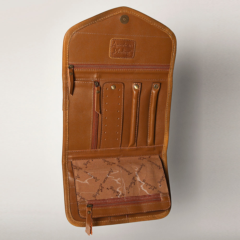 ADBGA250 American Darling Hand Tooled Genuine Leather Jewelry Case Floral Carved