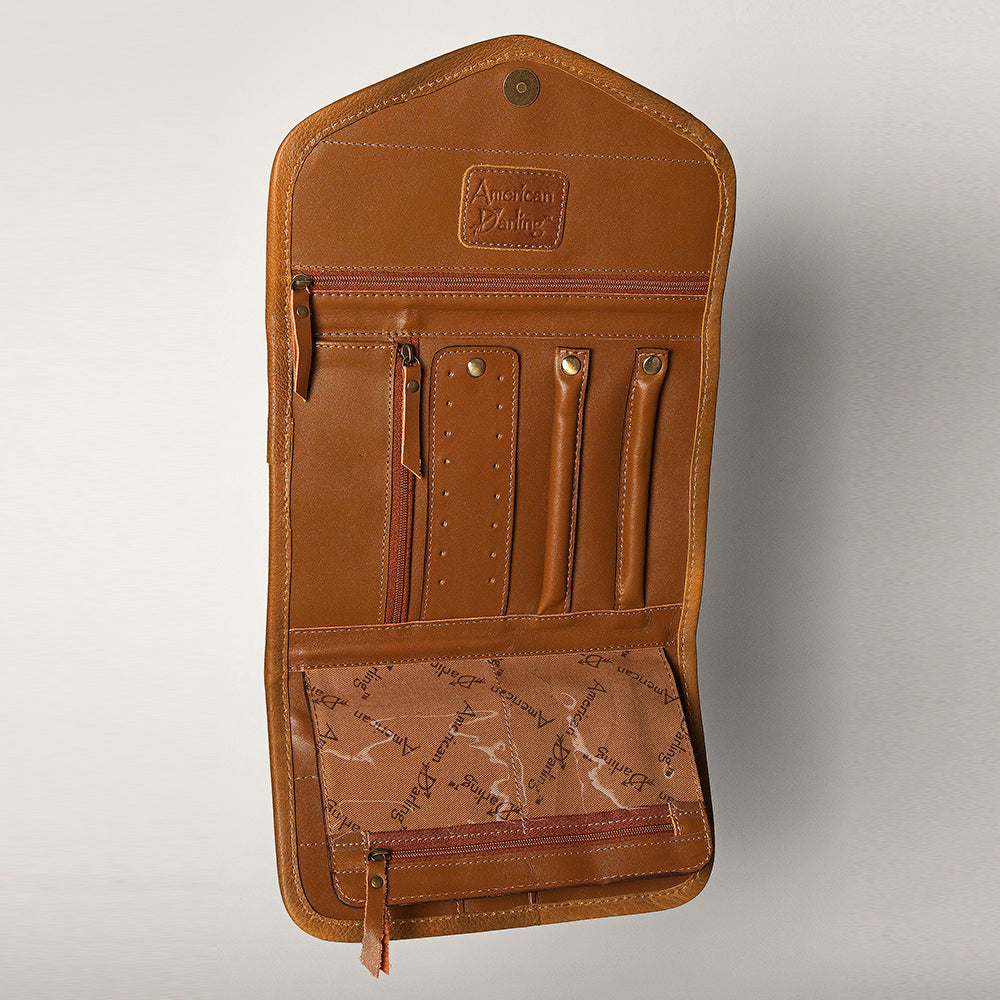 ADBGA250 American Darling Hand Tooled Genuine Leather Jewelry Case Floral Carved