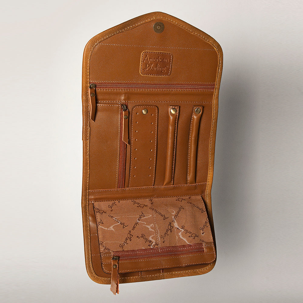 ADBGA250 American Darling Hand Tooled Genuine Leather Jewelry Case Floral Carved