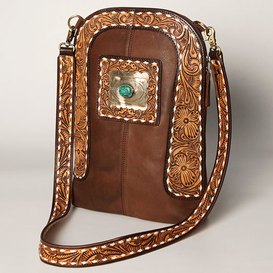 ADBGA251A American Darling Large Cross body Bag Hand Tooled Genuine Leather Concho