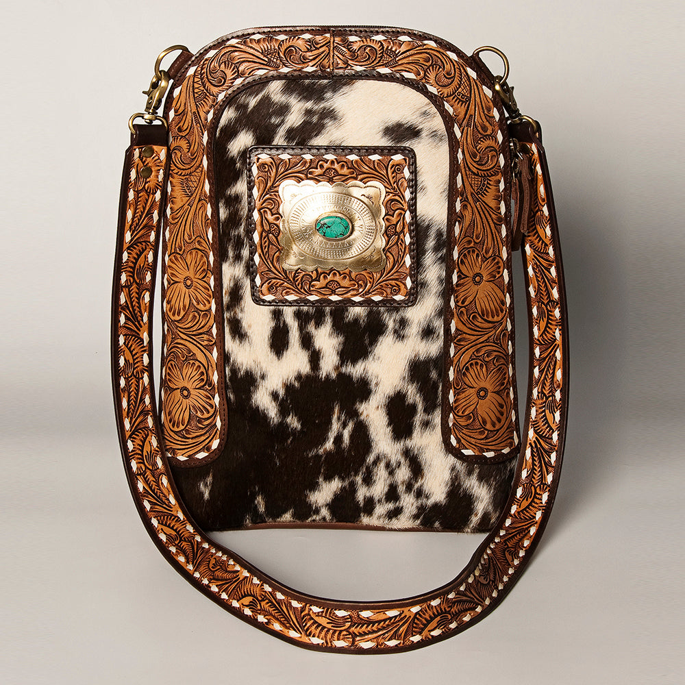 ADBGA251 American Darling Hair-On Cowhide Large Cross body Bag Hand Tooled Leather
