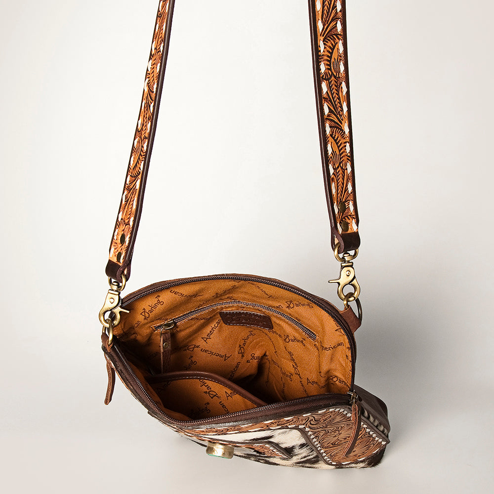 ADBGA251 American Darling Hair-On Cowhide Large Cross body Bag Hand Tooled Leather