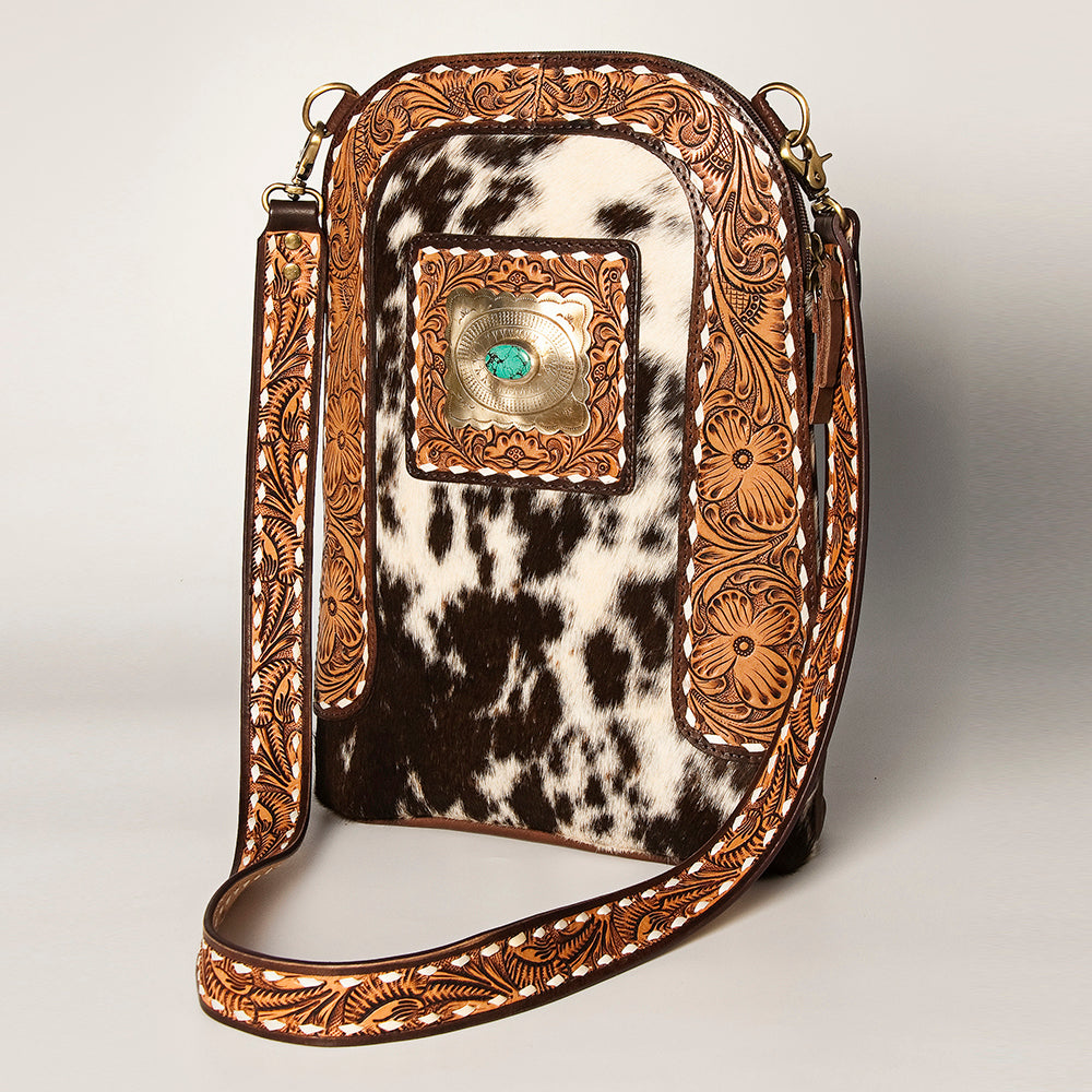 ADBGA251 American Darling Hair-On Cowhide Large Cross body Bag Hand Tooled Leather