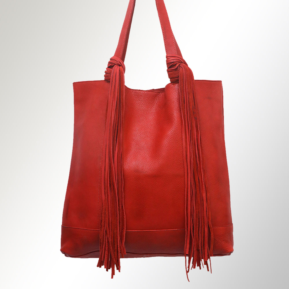 ADBGM119 Genuine Leather Fringe Tote - Western Knotted Strap Shoulder Bag