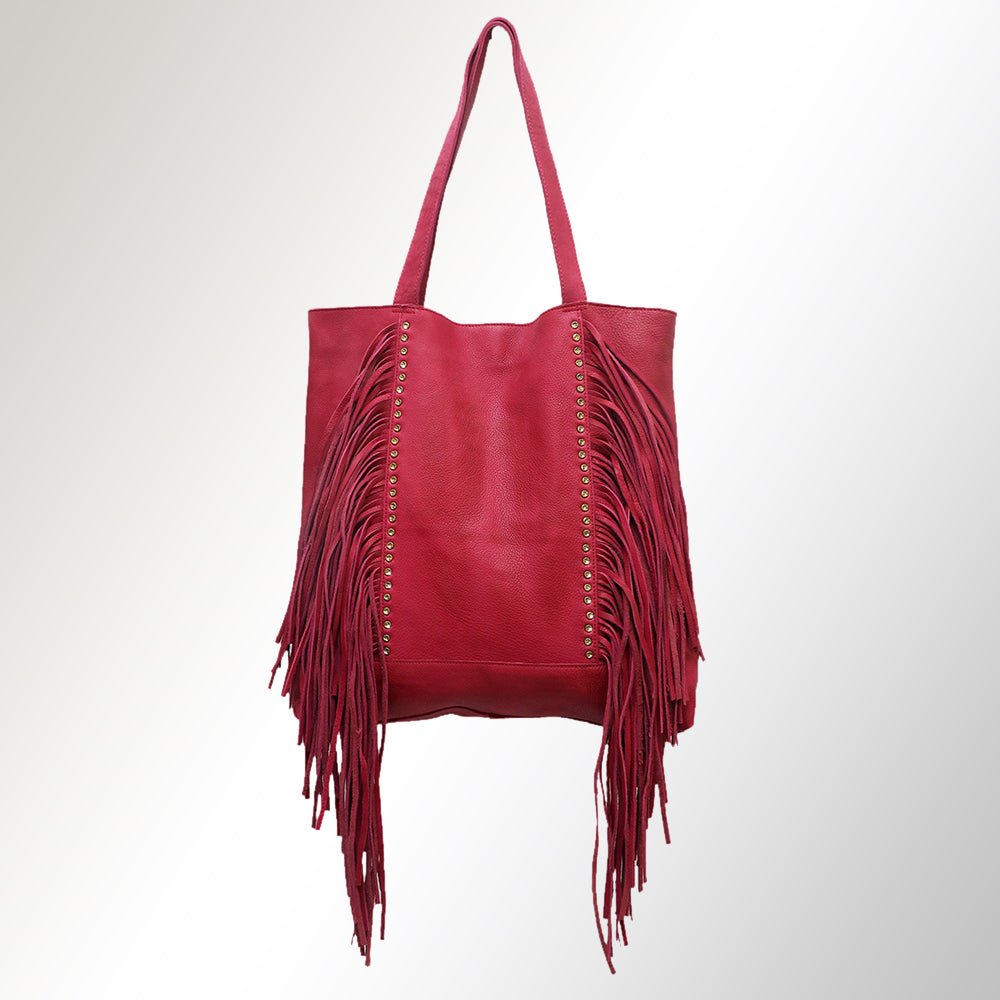 ADBGM119 Genuine Leather Fringe Tote - Western Knotted Strap Shoulder Bag