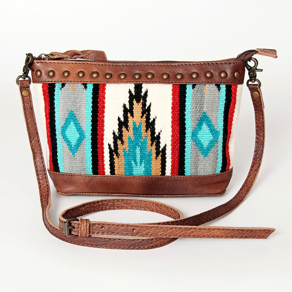 ADBG783 American Darling Western Leather Cross body Bag - Handcrafted Woven Saddle Blanket Purse