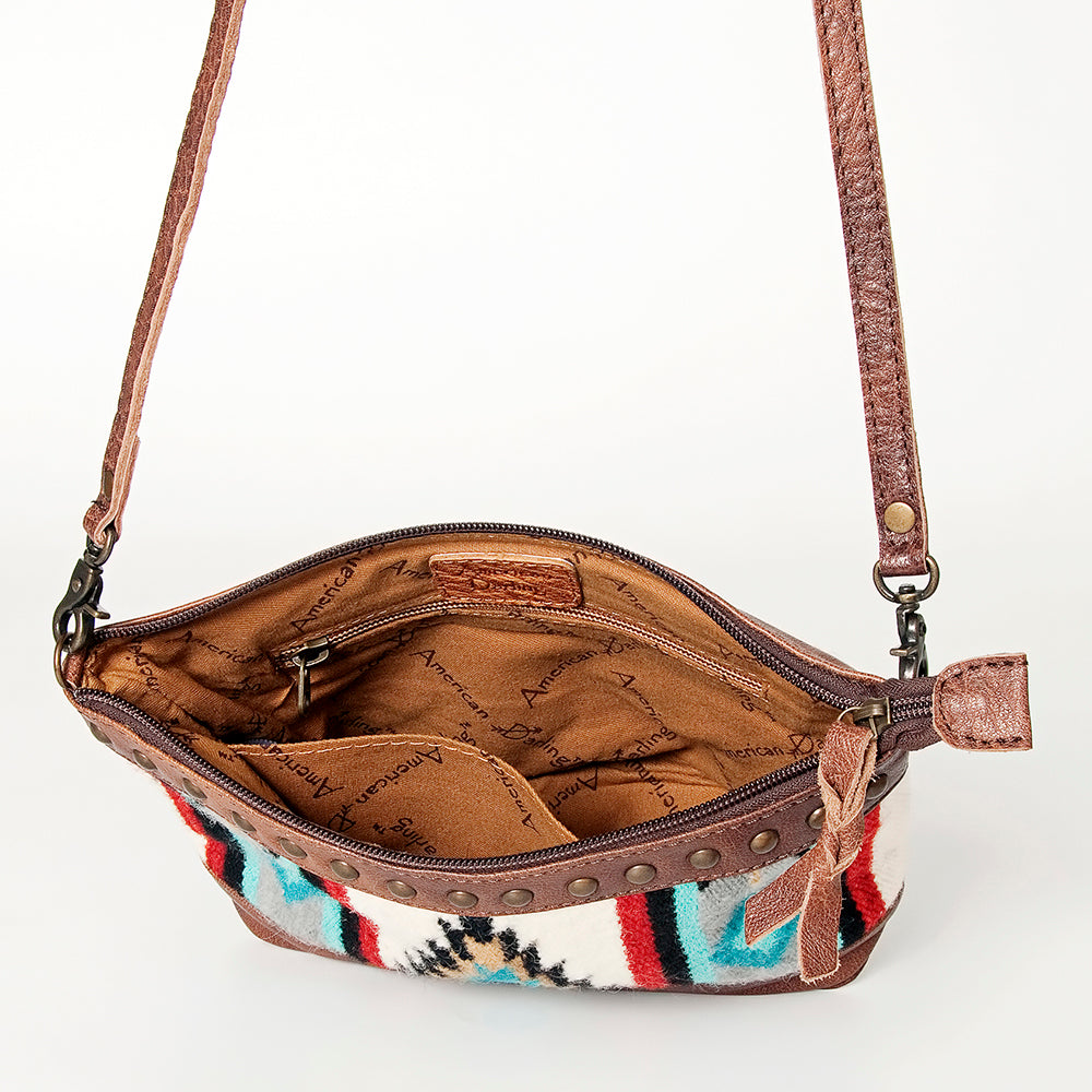 LC-ADBG783 Southwestern Crossbody Bag with Tooled Leather & Rivet Accents American Darling