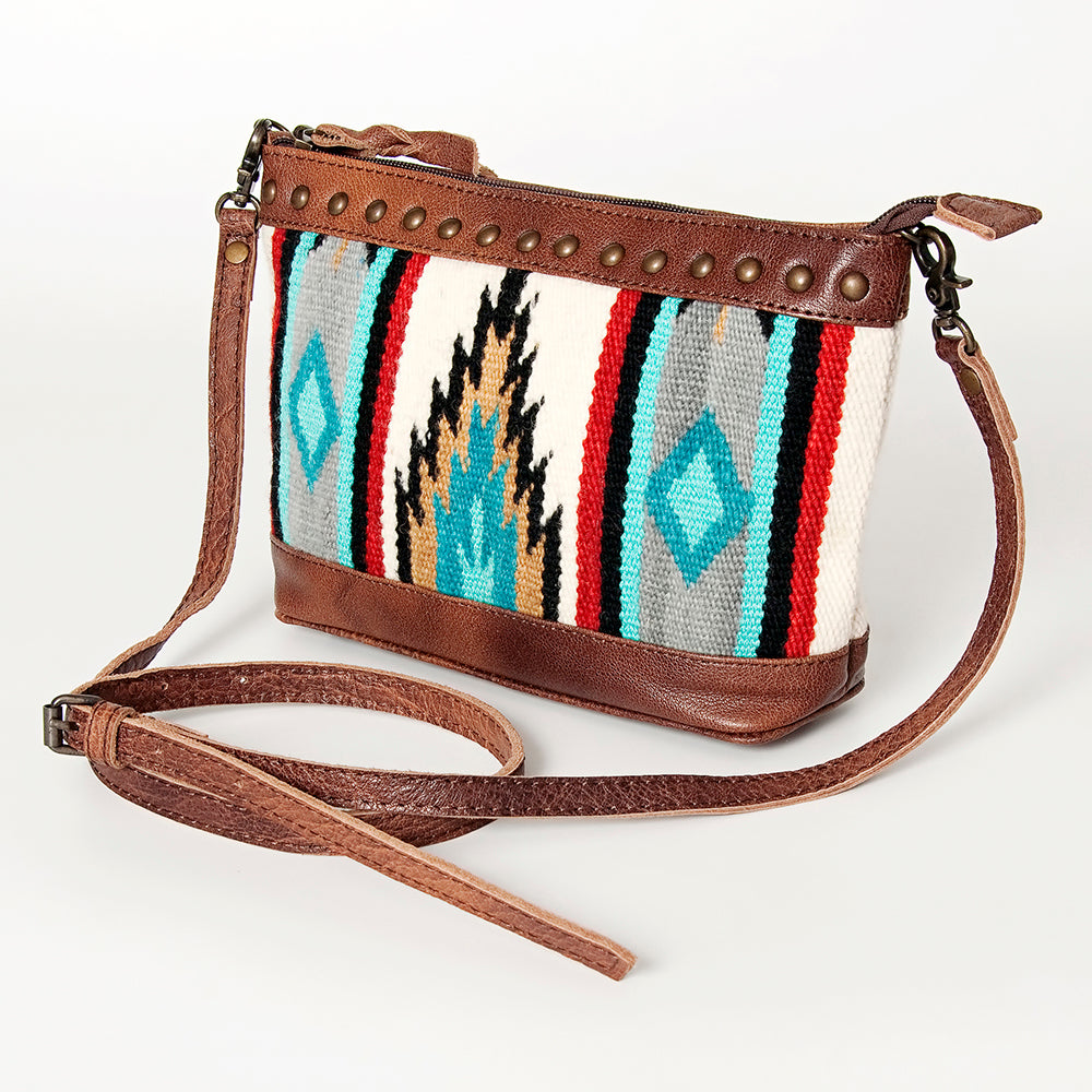 ADBG783 American Darling Western Leather Cross body Bag - Handcrafted Woven Saddle Blanket Purse