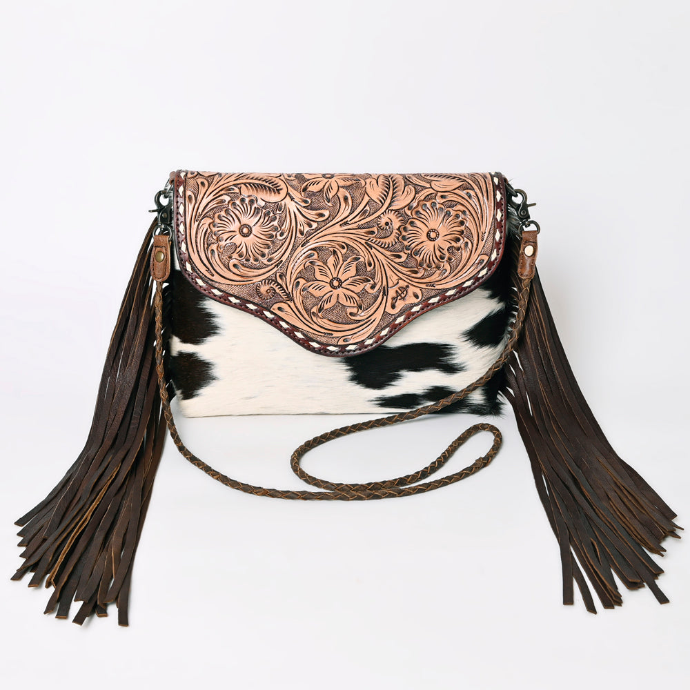 ADBG843 Hand-Tooled Crossbody Bag with Hair-On Cowhide & Genuine Leather