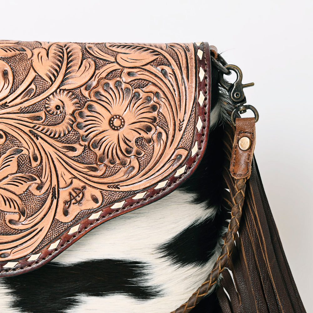 ADBG843 Hand-Tooled Crossbody Bag with Hair-On Cowhide & Genuine Leather