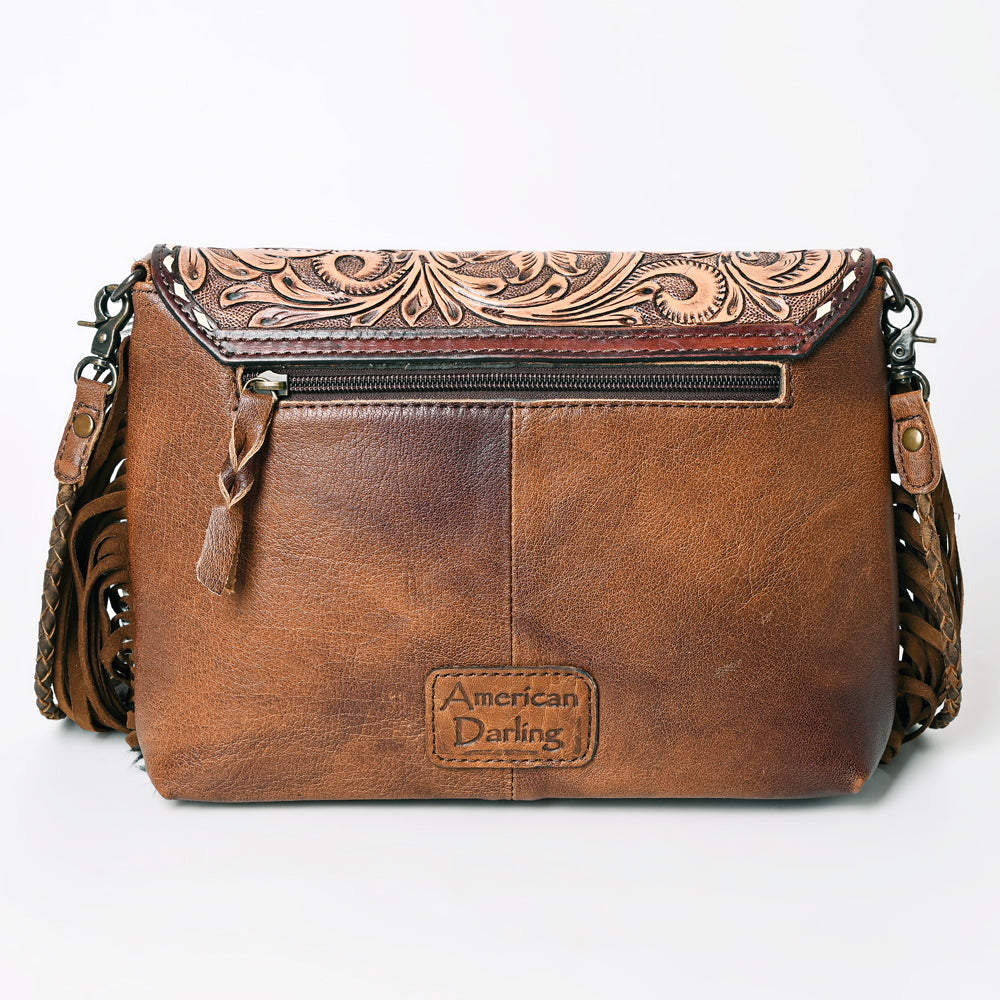 ADBG843 Hand-Tooled Crossbody Bag with Hair-On Cowhide & Genuine Leather