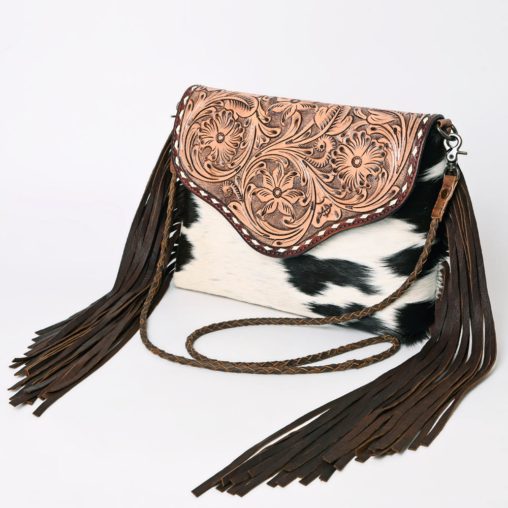 ADBG843 Hand-Tooled Crossbody Bag with Hair-On Cowhide & Genuine Leather