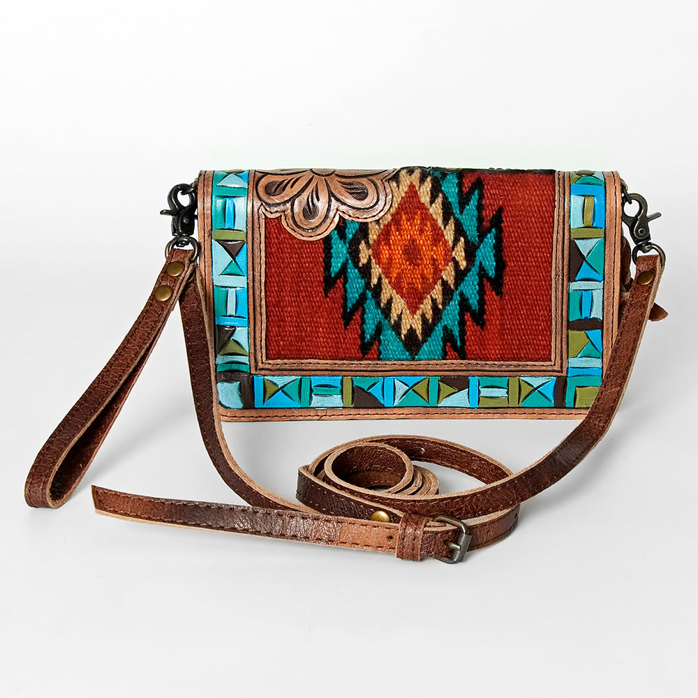 ADBG844 Tooled Leather & Wool Blanket Western Crossbody Bag American Darling