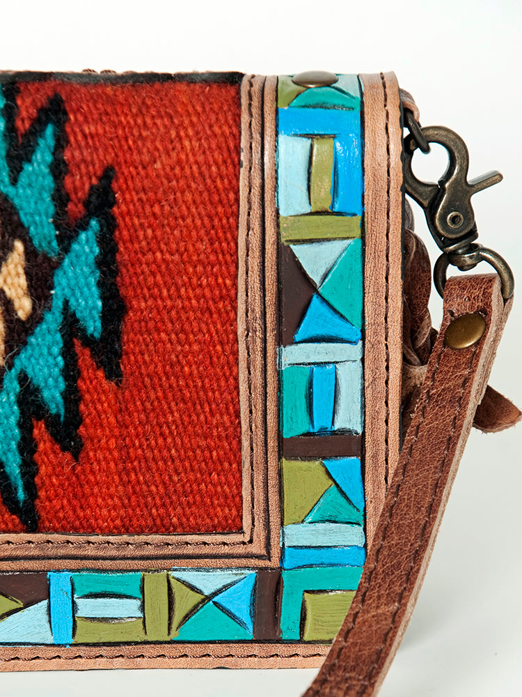 ADBG844 Tooled Leather & Wool Blanket Western Crossbody Bag American Darling