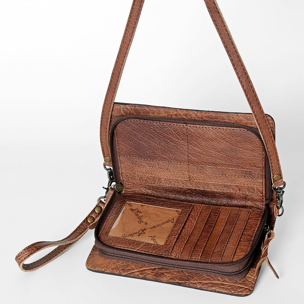 ADBG844 Tooled Leather & Wool Blanket Western Crossbody Bag American Darling