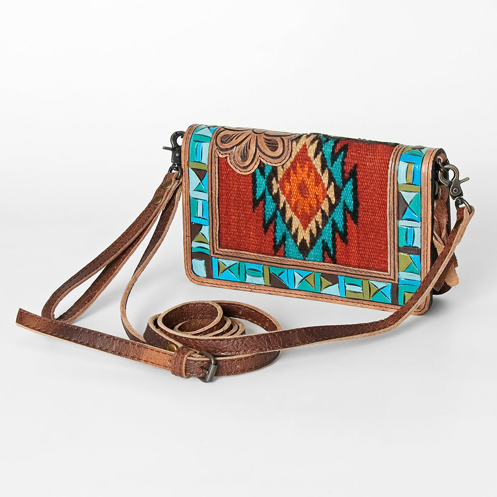 ADBG844 Tooled Leather & Wool Blanket Western Crossbody Bag American Darling