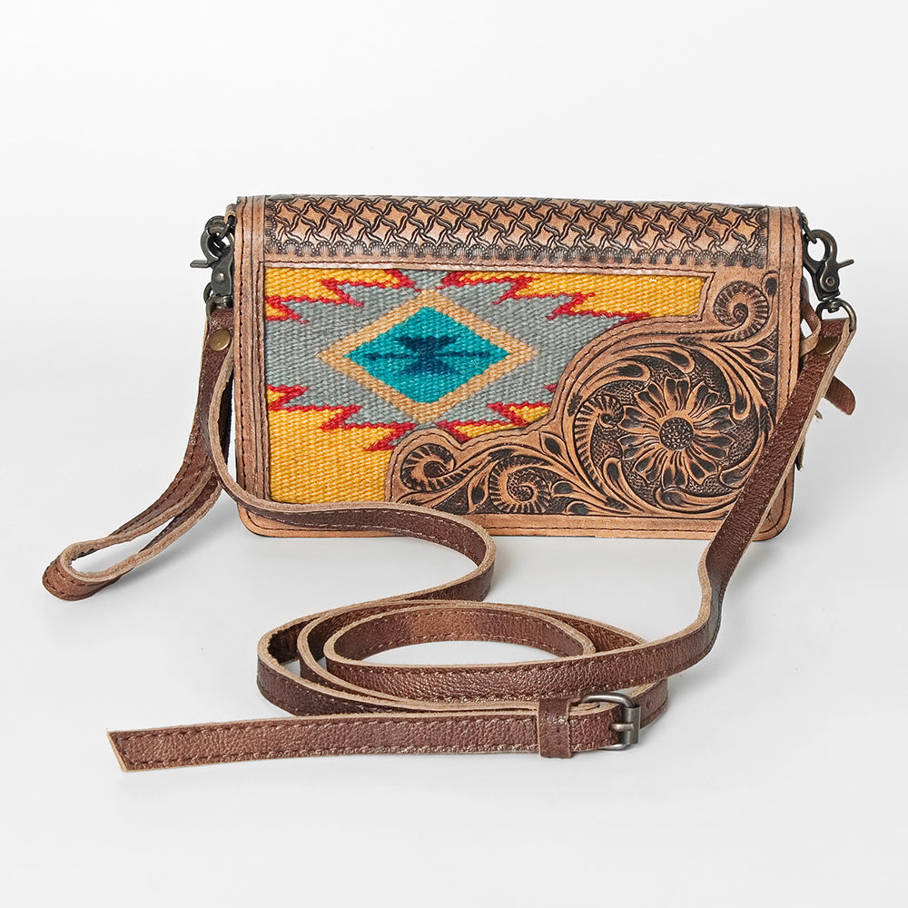 ADBG844 Tooled Leather & Wool Blanket Western Crossbody Bag American Darling