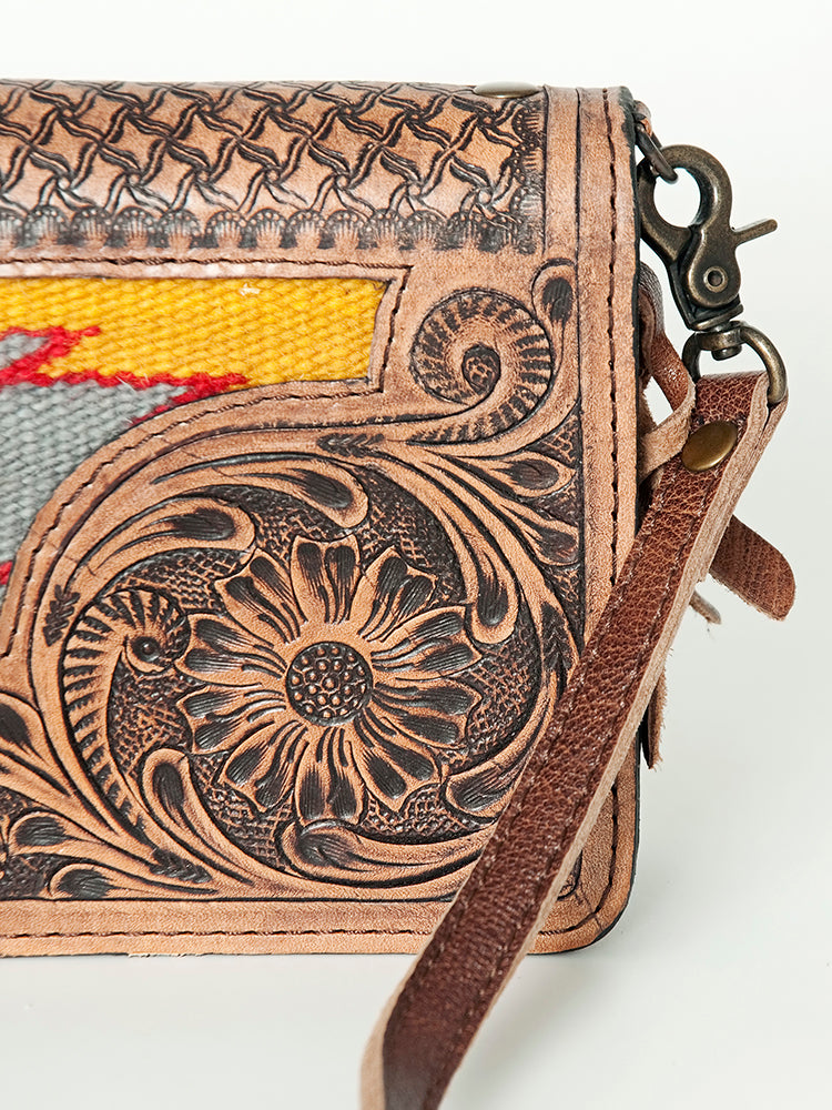 ADBG844 Tooled Leather & Wool Blanket Western Crossbody Bag American Darling
