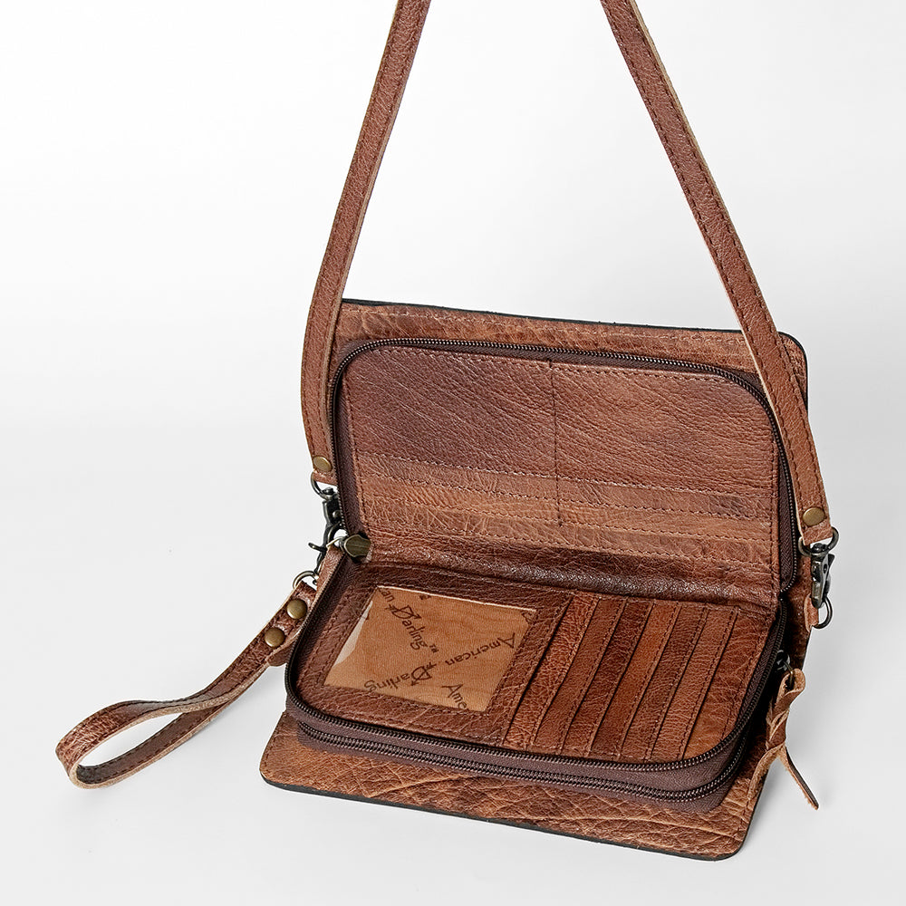 ADBG844 Tooled Leather & Wool Blanket Western Crossbody Bag American Darling