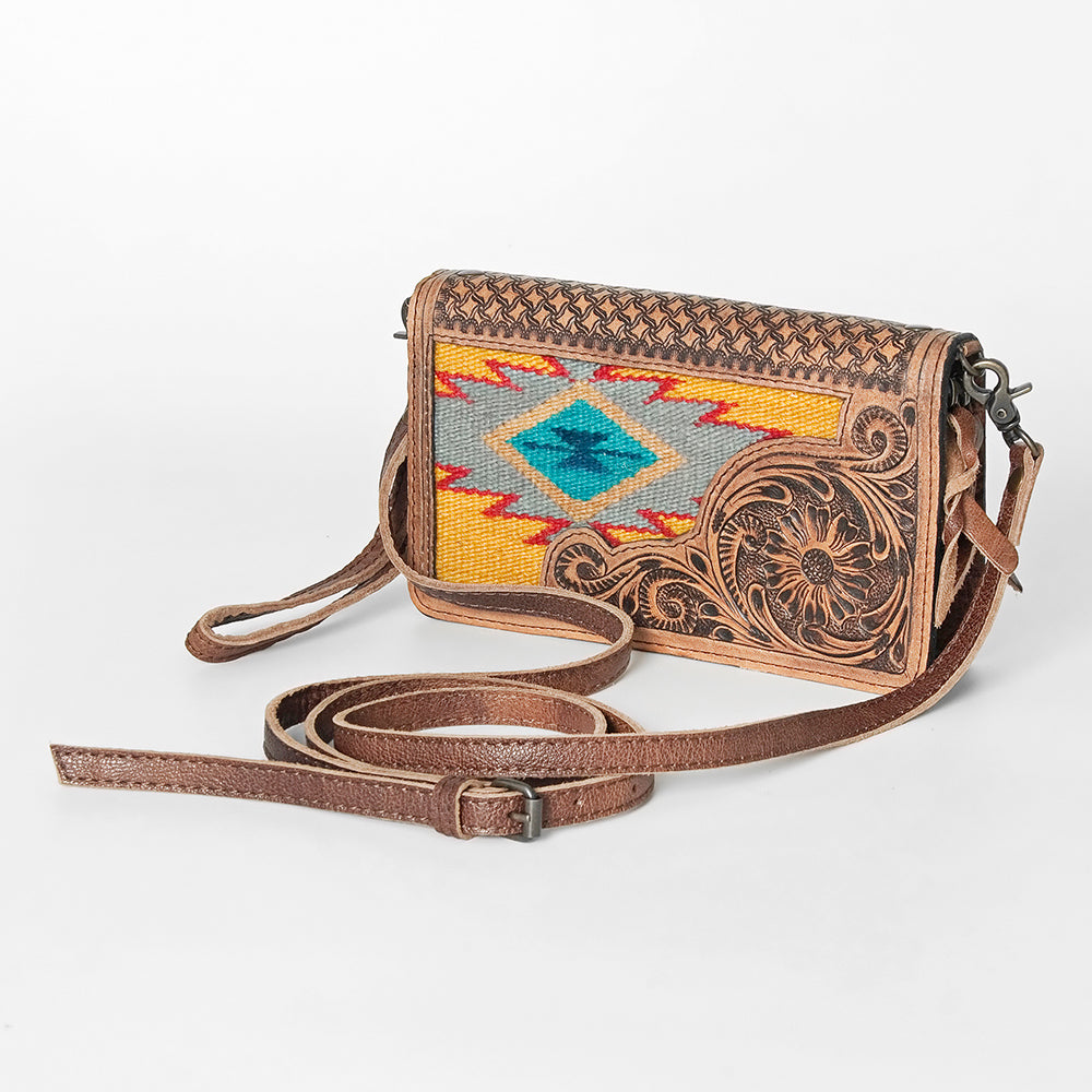 ADBG844 Tooled Leather & Wool Blanket Western Crossbody Bag American Darling